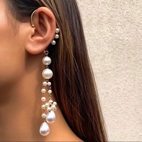 🔵𝟲𝟱%𝗢𝗙𝗙 𝗯𝘂𝗻𝗱𝗹𝗲𝘀 𝟯+🔵 NEW Long Pearl Tassel Cuff Earring - Picture 1 of 10